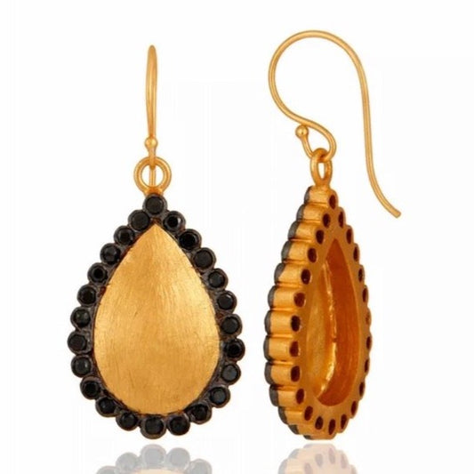 Elegant 18K Brushed Gold Vermeil Black Rhodium Dangle Earrings 2