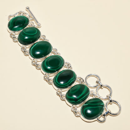 One-of-a-Kind Montecito Malachite Sterling Silver Statement Bracelet