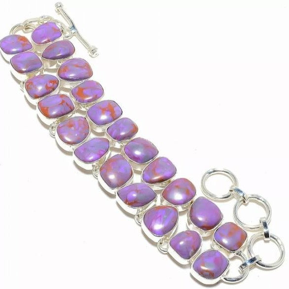 Capri Purple Copper Turquoise Double Row Sterling Silver Statement Bracelet