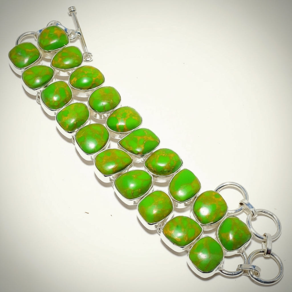 One-of-a-Kind Capri Verde Copper Turquoise Sterling Silver Statement Bracelet