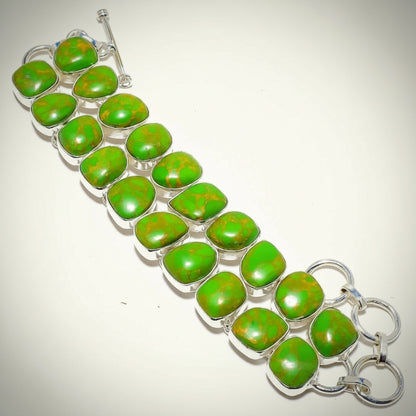 One-of-a-Kind Capri Verde Copper Turquoise Sterling Silver Statement Bracelet