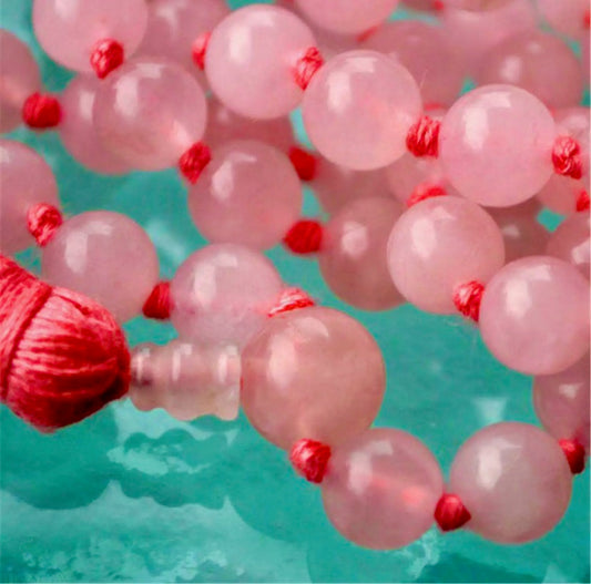 Pink Quartz Double Knotted Gemstone Silk Tassel 54