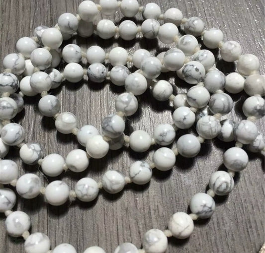 Natural White Howlite Double Knotted Gemstone Tassel 54