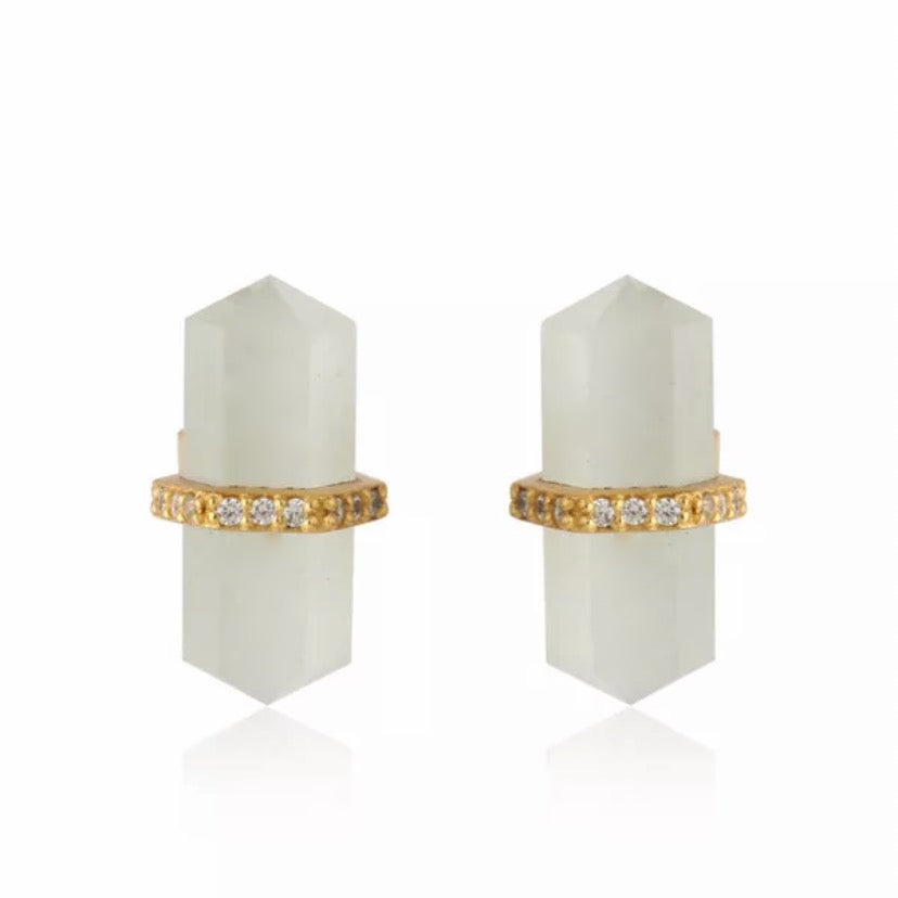 Moonstone Gemstone Pencil-Cut Gemstone Stud Earrings