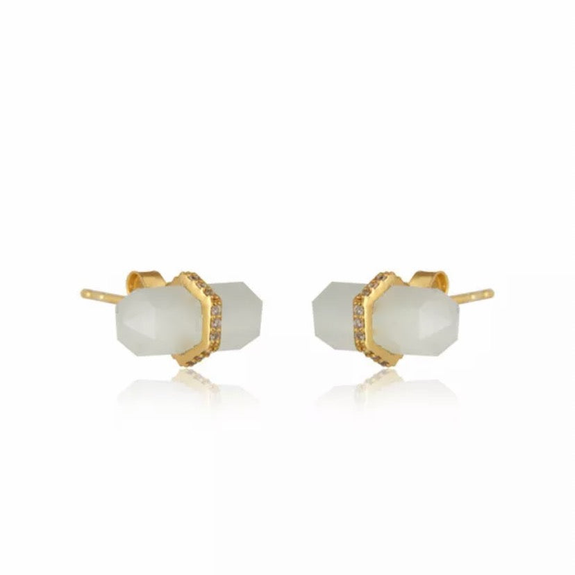 Moonstone Gemstone Pencil-Cut Gemstone Stud Earrings
