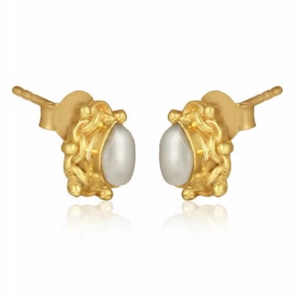Dainty Minimalist 22k Gold Plated Freshwater Pearl Stud Earrings