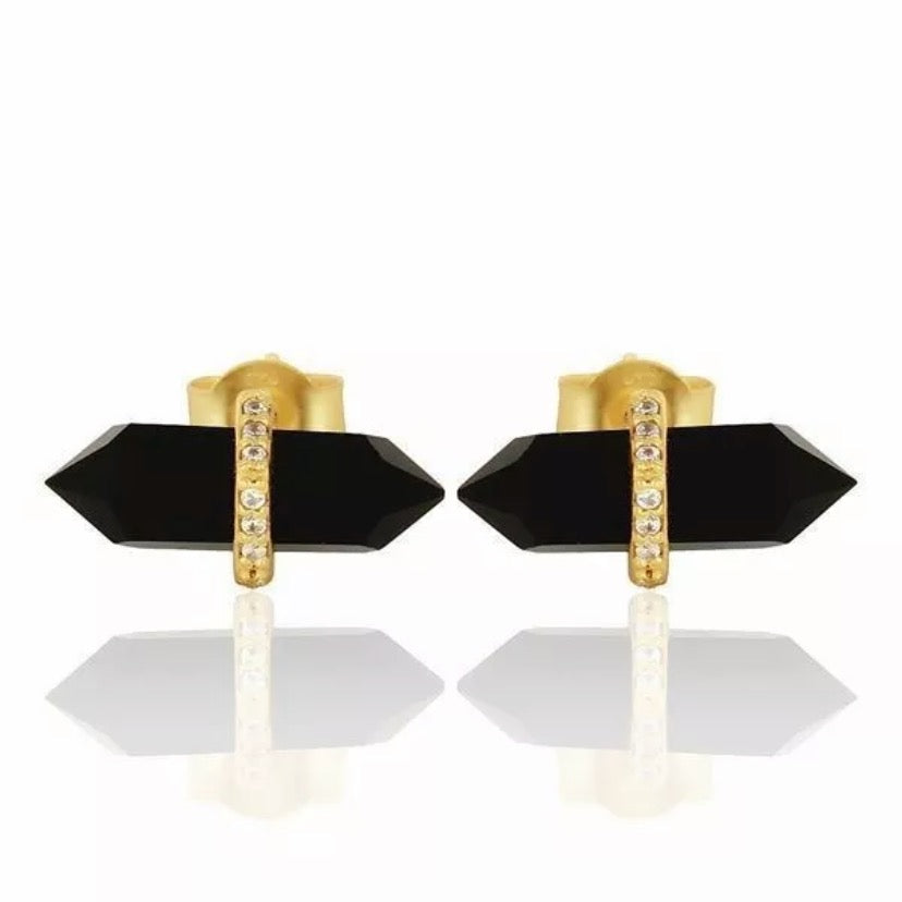 Black Onyx Pencil-Cut Gemstone Stud Earrings