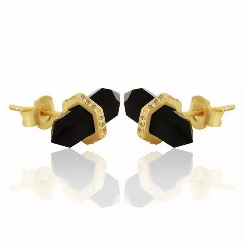 Black Onyx Pencil-Cut Gemstone Stud Earrings