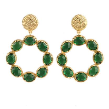 Green Quartz Gold Statement Earrings 2"
