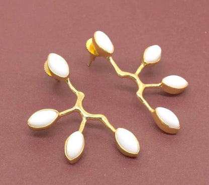 White Agate Marquis Sun Ray Statement Earrings 2”