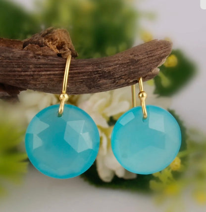 Multi-Gemstone Onyx and Chalcedony Gemstone Dangle Earrings 1.0"