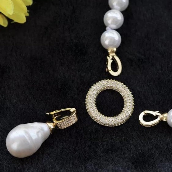 Detachable Keshi Pearl Drop Gemstone Double-Knotted Pearl Statement Necklace 18"