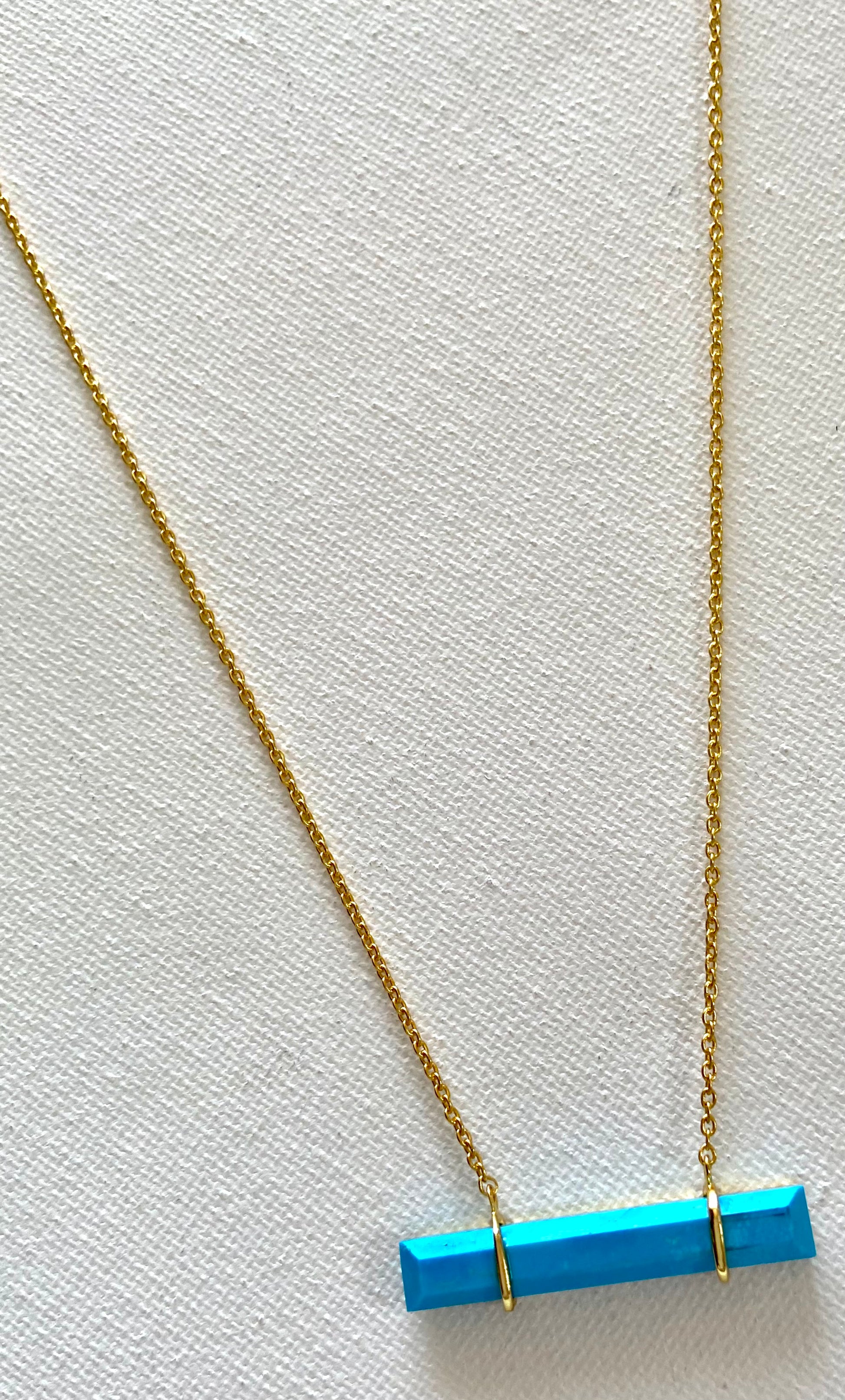 Turquoise Gemstone Gold Bar Chain Necklace 18”