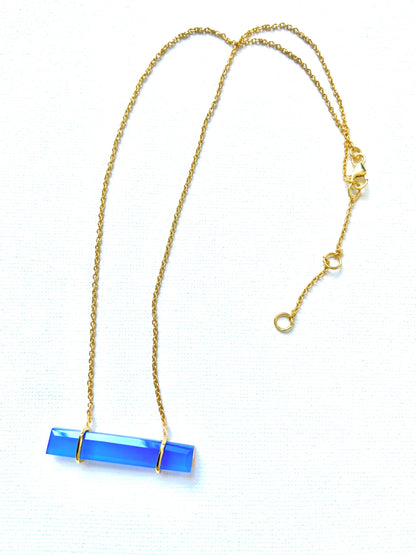 French Blue Chalcedony Gemstone Bar Chain Necklace 18”