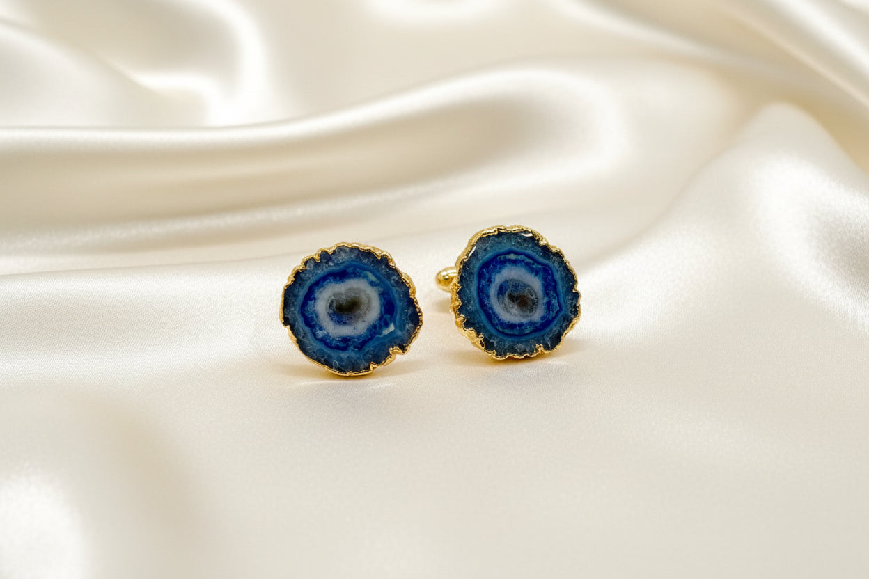 Montecito Midnight Blue Geode Agate Gold Cufflinks | One-of-a-Kind Luxury Men’s Cufflinks