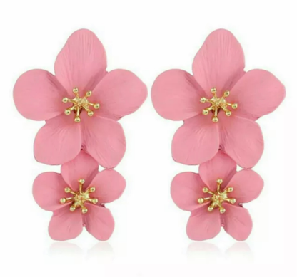 Multi Colors Eye-Catching Double-Drop Flower Statement Earrings
