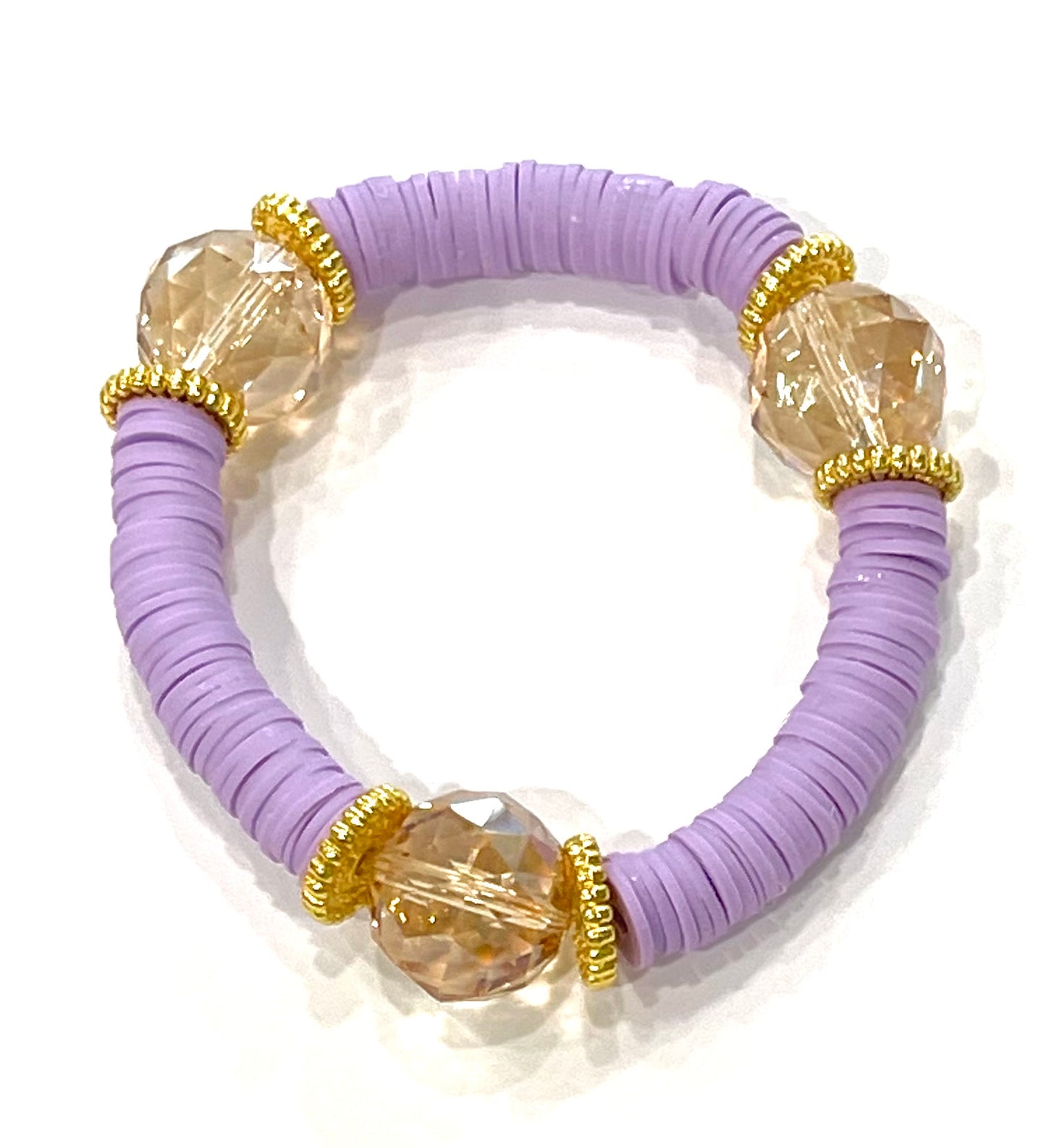 Purple Amethyst & Heishi Beaded Gold Stacking Bracelets