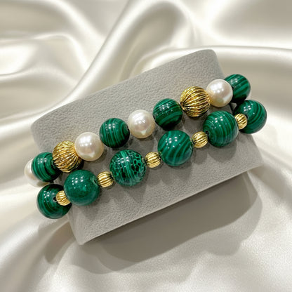 Montecito Malachite & Freshwater Pearl Bracelet Stack & Statement Ring Set