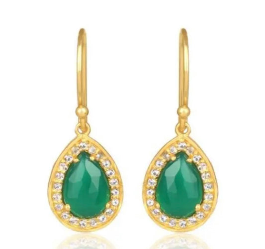Green Onyx & White Topaz Gemstone Earrings 1.5