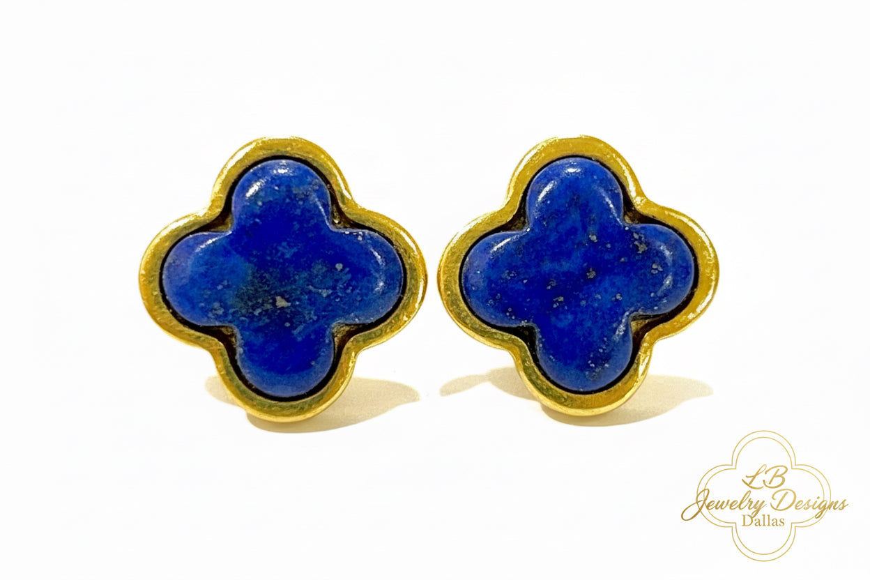 Lapis Lazuli Clover Stud Earrings - Petite Gold Vermeil