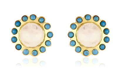 Capri Moonstone & Turquoise Halo Gold Vermeil Stud Earrings | Coastal Luxury Jewelry
