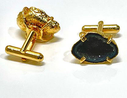 Cufflinks - Black Druzy/Geode Gold Electroplated