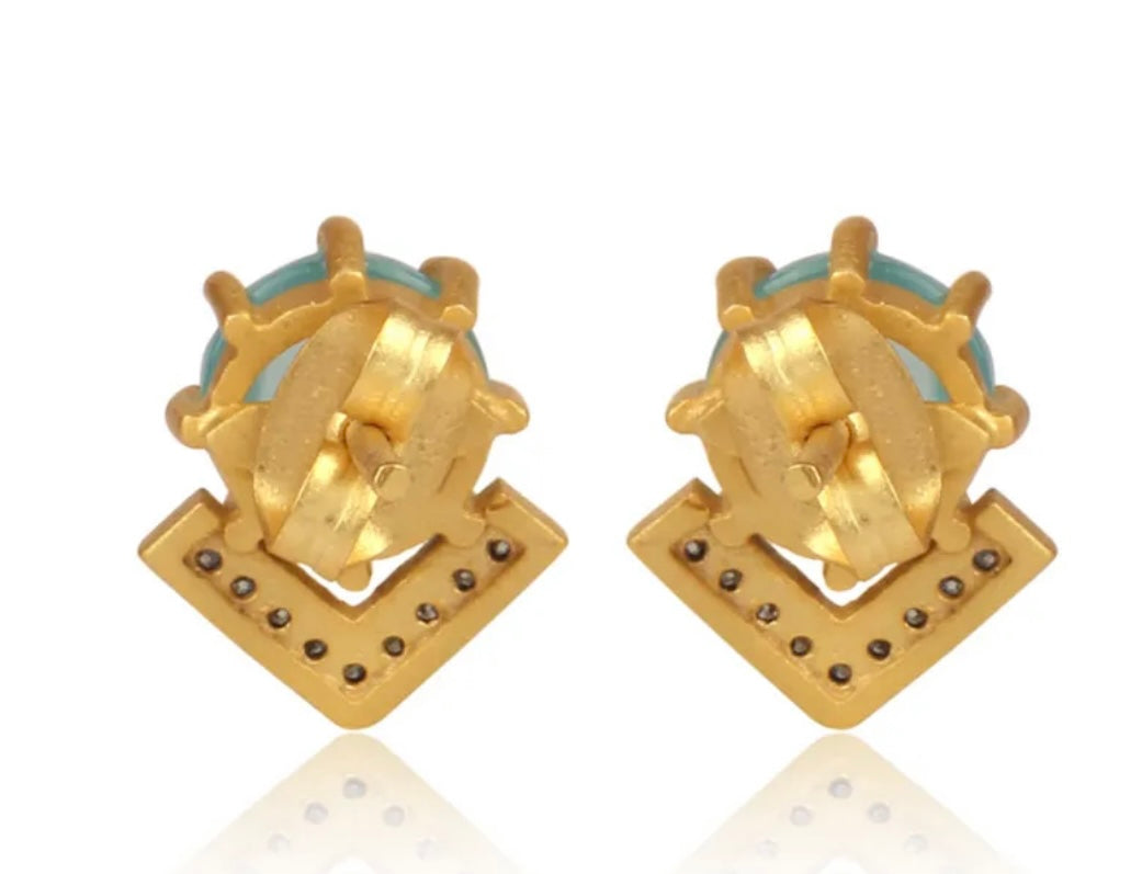 Petite Aqua Chalcedony and Rhodium Stud Earrings