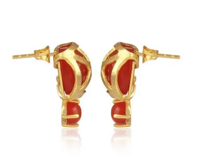 Orange Carnelian Gemstone Gold Stud Earrings 1”