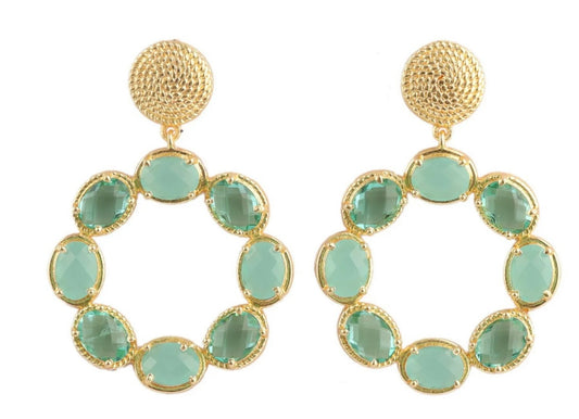Aqua Chalcedony Gemstone Gold Twisted Statement Earrings 2”