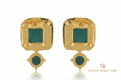 Green Onyx Gold Stud Earrings 1”