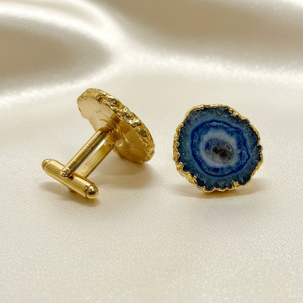 Montecito Midnight Blue Geode Agate Gold Cufflinks | One-of-a-Kind Luxury Men’s Cufflinks