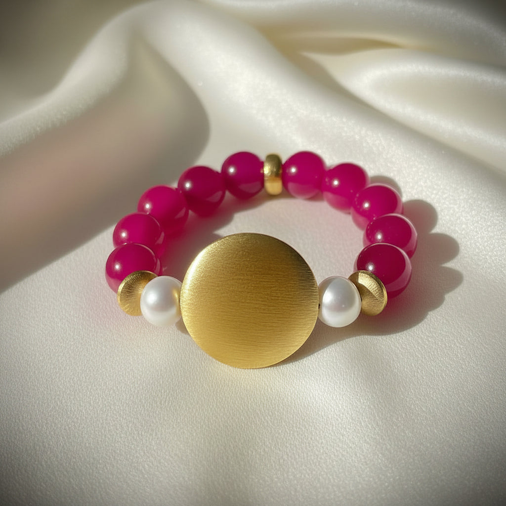 Capri Pink Rose Quartz & Pearl Vermeil Statement Bracelet