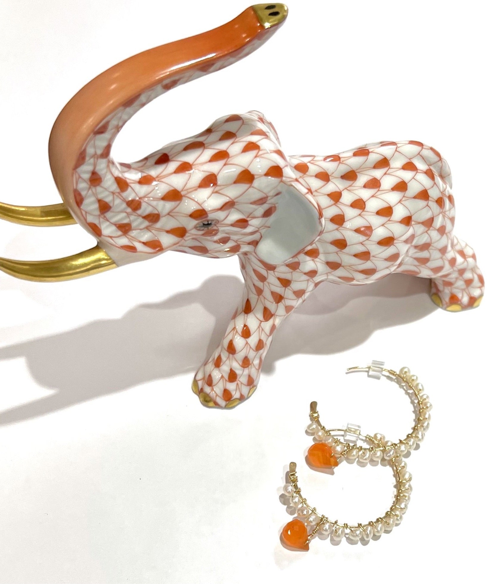 Gold Wire-Wrapped Freshwater Pearl & Carnelian Hoop Earrings