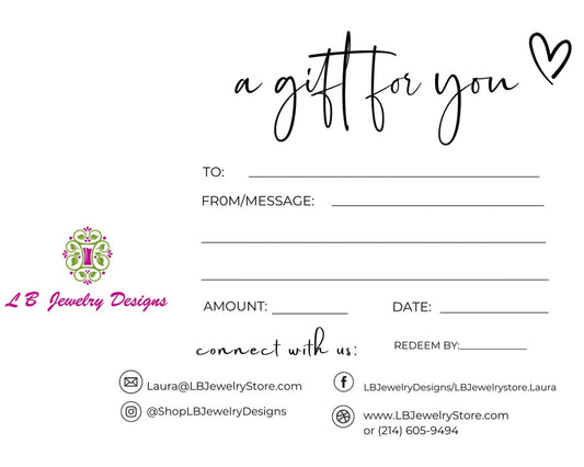 Gift Certificate for LB Jewelry Designs