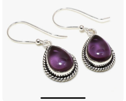 Purple Amethyst Gemstone Silver Dangle Earrings 2”