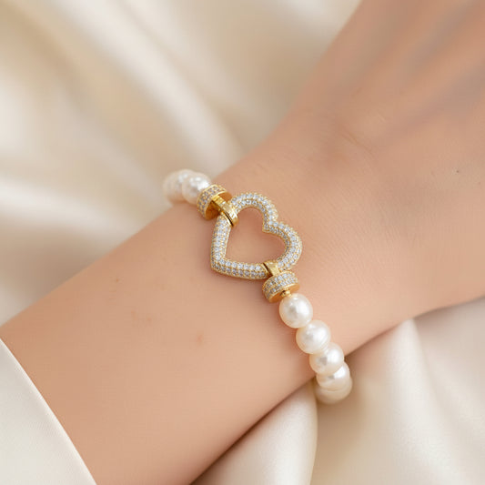 Capri Pearl & Pavé Heart Bracelet | Freshwater Pearls & Gold Vermeil