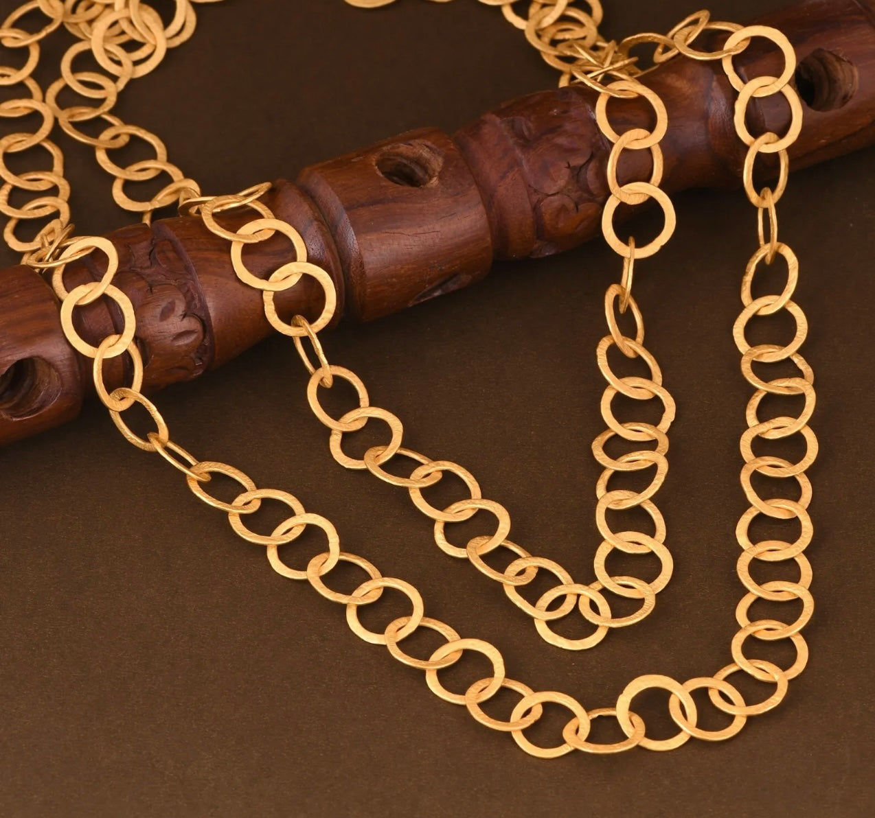 Long 24k Gold Vermeil Flat Link Chain Necklace 50”
