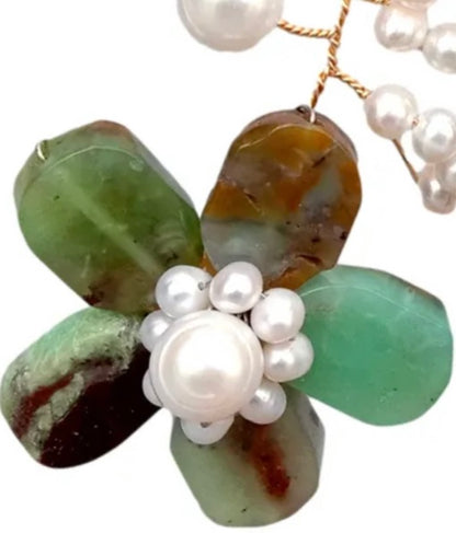 Limited Edition Chrysoprase & Pearl Floral Statement Necklace – Luxury Resort Jewelry