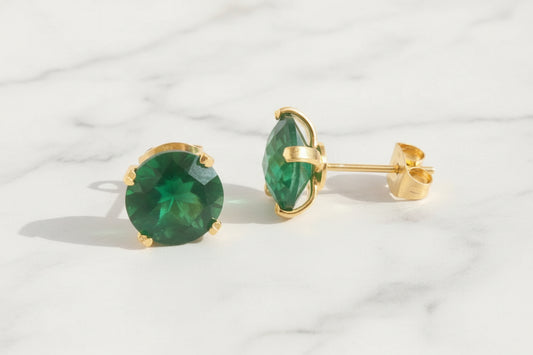 Green Quartz Gemstone Stud Earrings