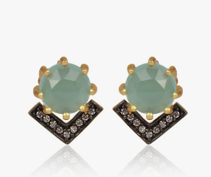Petite Aqua Chalcedony and Rhodium Stud Earrings
