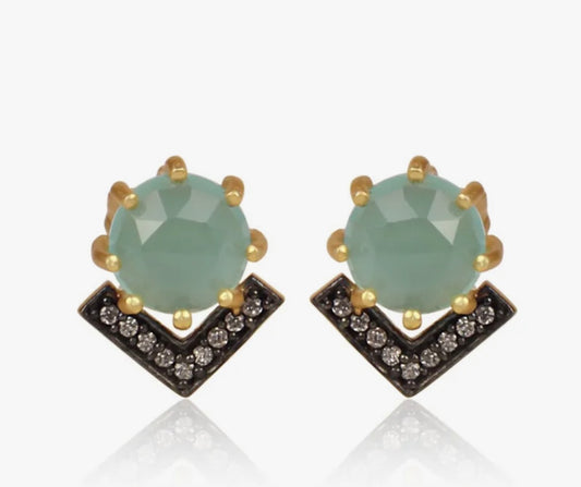 Petite Aqua Chalcedony and Rhodium Stud Earrings