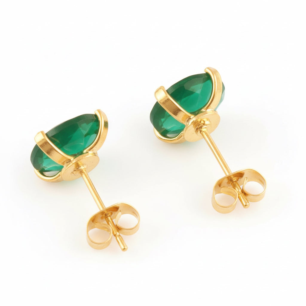 Green Quartz Gemstone Stud Earrings