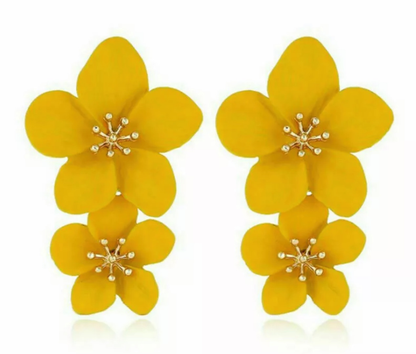 Multi Colors Eye-Catching Double-Drop Flower Statement Earrings