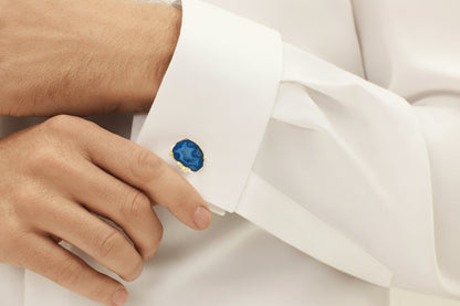 Montecito Midnight Blue Geode Agate Gold Cufflinks | One-of-a-Kind Luxury Men’s Cufflinks