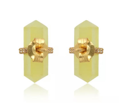 Yellow Moonstone and CZ Gemstones Pencil Stud Earrings