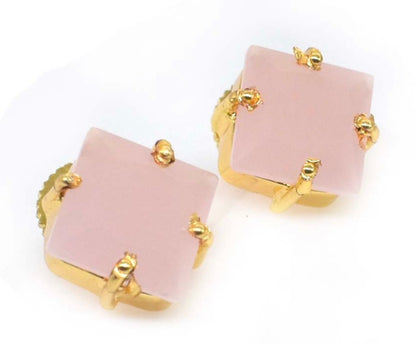 Diamond-Shaped Rose Quartz Gemstone Stud Earrings 1"
