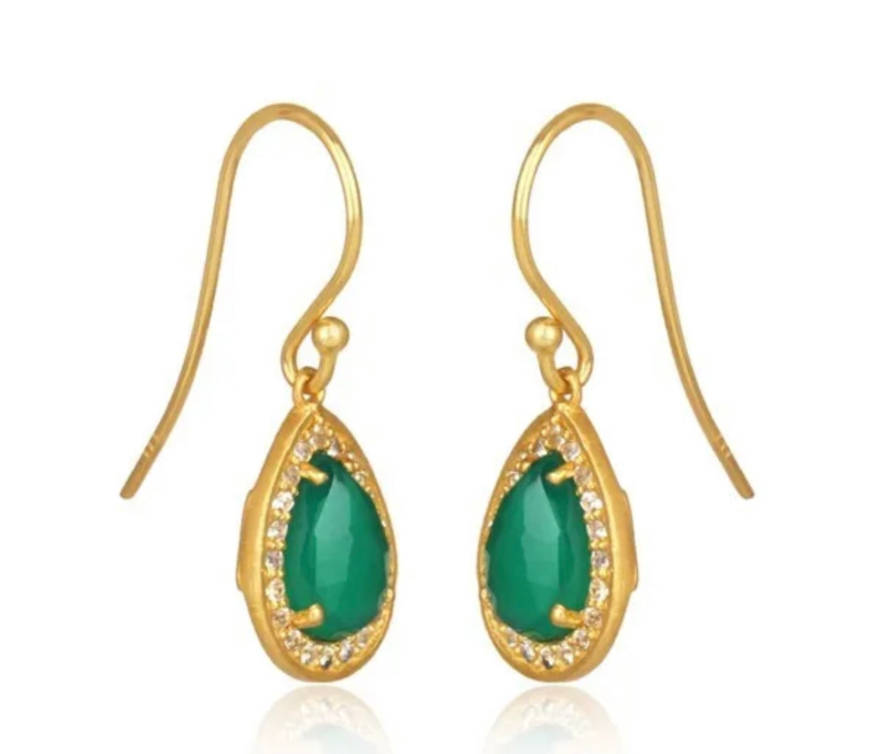 Green Onyx & White Topaz Gemstone Earrings 1.5"