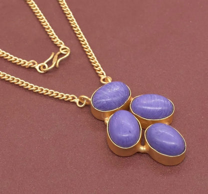 Purple Charoite Gemstone Chain Gold Necklace 18”
