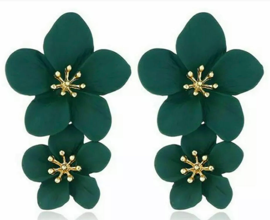 Multi Colors Eye-Catching Double-Drop Flower Statement Earrings