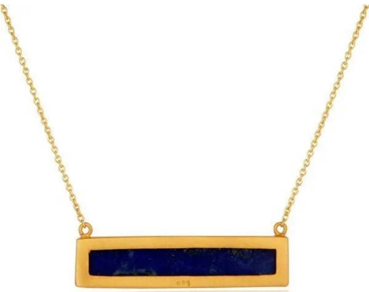 Lapis Lazuli Bar Pendant Gold Chain Necklace 18"